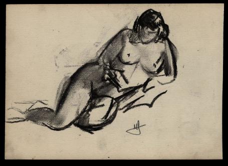 Houtskooltekening, Naakt lezende dame