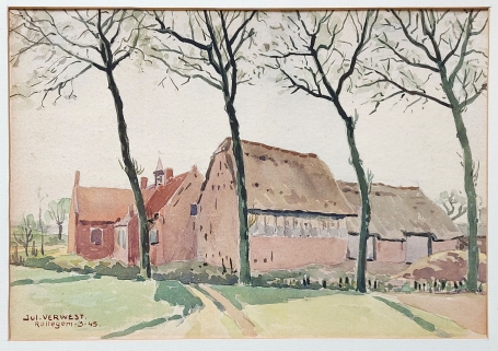 Aquarel van Rollegem van Gentse kunstenaar Jules Verwest