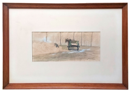 Landschapje met boer met paard en kar aan het werk