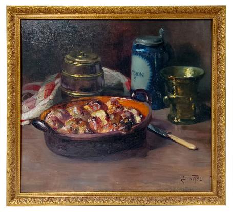 Stilleven met koperen apothekersvijzel