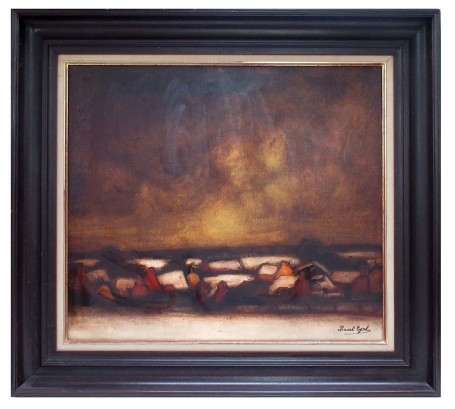 Winterlandschap bij valavond