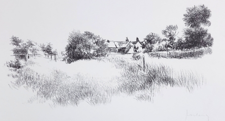 De Belgische kunstenaar Karel Roelants met een litho