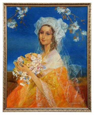 Dame met ruiker in de handen – Olie op doek – Karel Van Belle – 1942