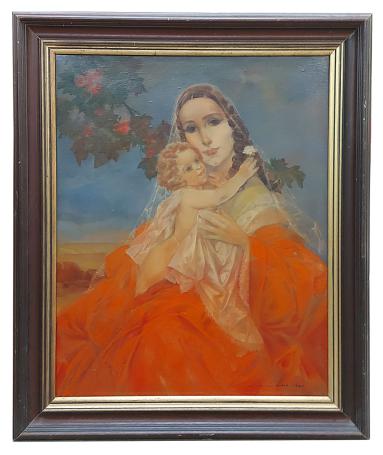 Moeder en kind met bloem in de hand 1942