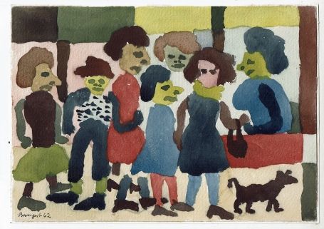 People at the market with dog 1962