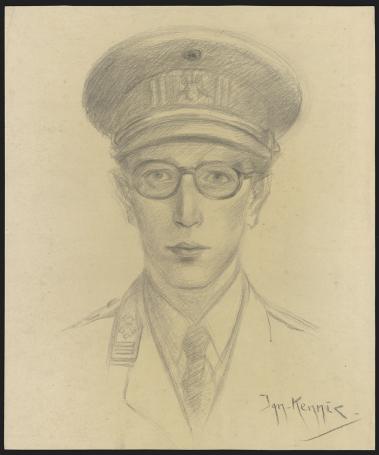 Tekening, de jonge Koning Boudewijn