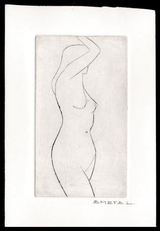 Kleine ets, staande naakte vrouw