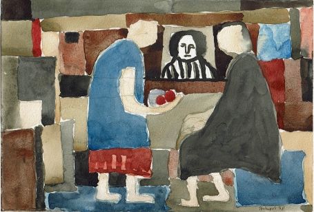 People at the window offering an apple 1958