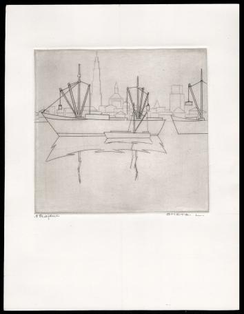 Grote en kleine boot aan de rede te Antwerpen 1ste afdruk