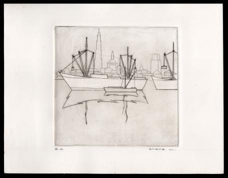 Grote en kleine boot aan de rede te Antwerpen E.A.