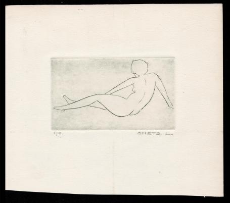 Ets, naakt languit zittend 1/10