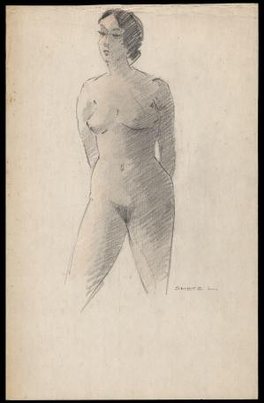 handen op rug, naakt staand model