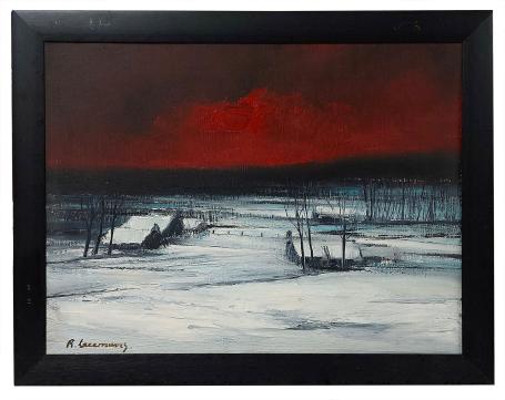 Winterlandschapje met bloedrode donkere lucht