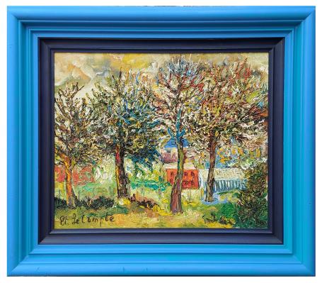 OntlOntluikende appelbloesem, lente 1977 – Oil on canvas – Etienne Le Compteuikende appelbloesem, lente 1977