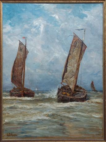 Adrien-Charles Le Mayeur met een marineschilderij