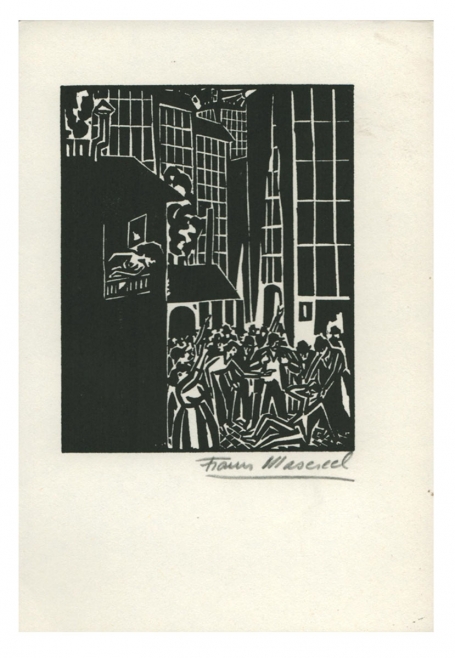 Houtsnede van Belgische kunstenaar Frans Masereel uit het werk l'oeuvre van 1919