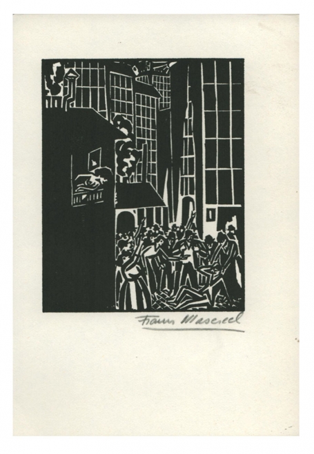 Houtsnede van Belgische kunstenaar Frans Masereel uit het werk l\'oeuvre van 1919