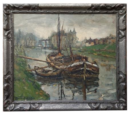 Boot met sloep op de rivier