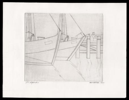 De boeg van 2 vissersschepen, 1ste afdruk