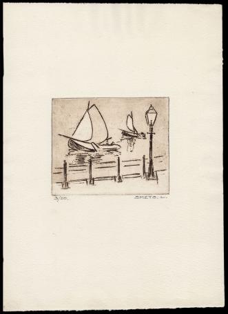 Twee zeilbootjes bij de lantaarn op het water 3/20