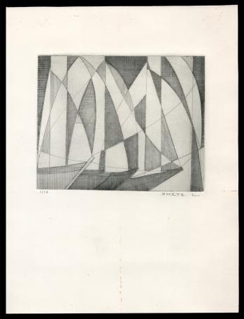 Abstract figuratief, ets vier zeilschepen 1/10