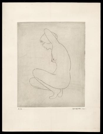 Ets, naakt handen achter het hoofd E.A.