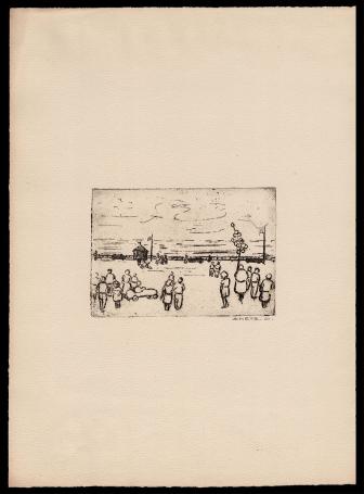 Droge naald ets, mensen op wandel