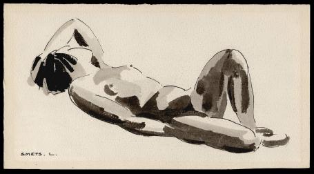 Pentekening, naakt liggend model