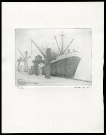 Groot schip aan de kade met loskranen 6/20