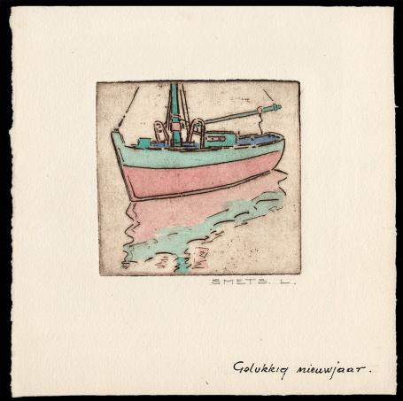 Opgehoogde ets, vissersboot nieuwjaar