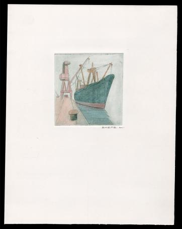 Opgehoogde ets, Schip aan wal bij scheepskraan