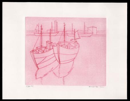 Twee vissersboten in het water te Oostende 2/10 kl.