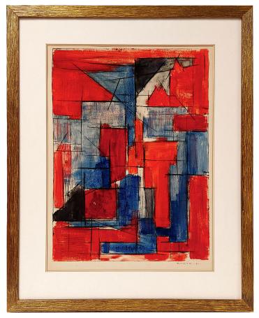 Geometrische abstractie, zwart, rood en blauw