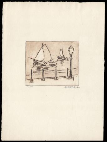 Twee zeilbootjes bij de lantaarn op het water 2/20