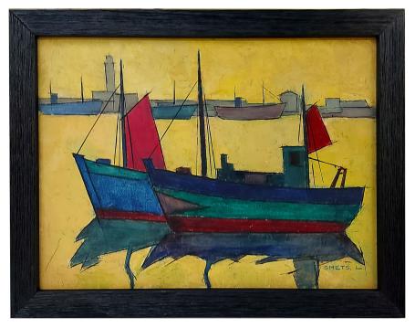 Twee vissersboten te Oostende