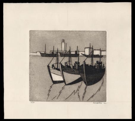 3 vissersboten in de Oostendse haven 3/90