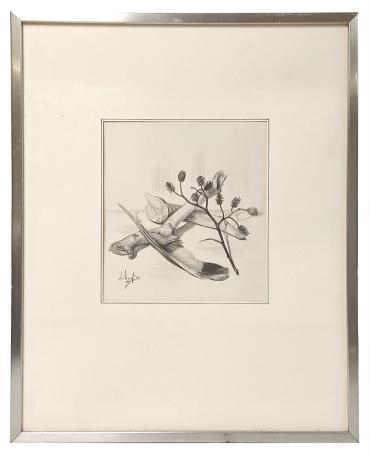 Stilleven, veer met takjes 1974