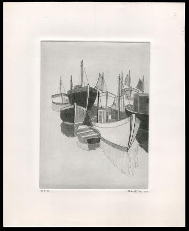 Vissersboten en sloep op het water 3/10