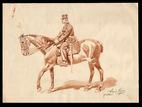 Aquarel Gendarm te paard 1903