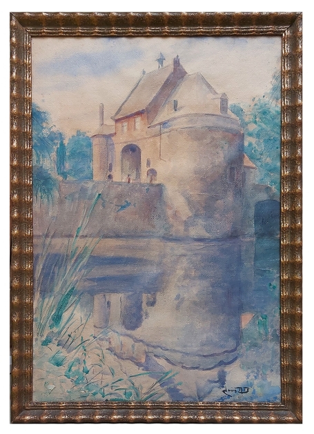 Slottoren spiegelend in het water