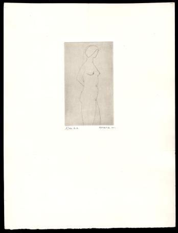 kleine droge naald ets, naakte vrouw 1/10 E.A.