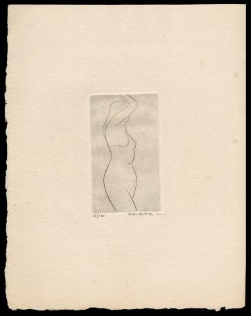 Kleine ets, staande naakte vrouw 2/10