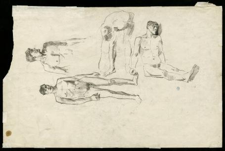 Studieschetsen, naakte mannen (voor en achter) +/- 1895