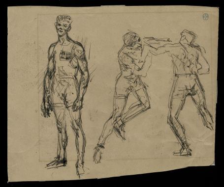 19de eeuwse tekening van twee boxers kopen