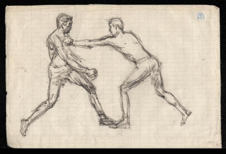 Schetsen, tweemaal twee boxers (+/- 1900)