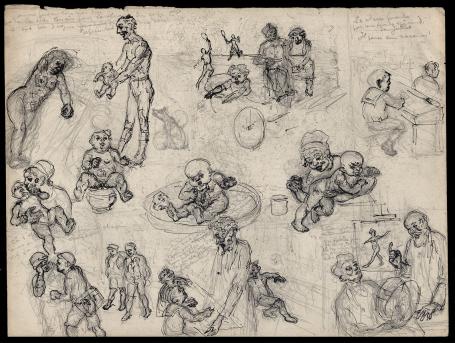 Schetsblad met baby's (+/- 1920)