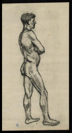 Staand naakte man, zijaanzicht met gekruiste armen (+/- 1895)