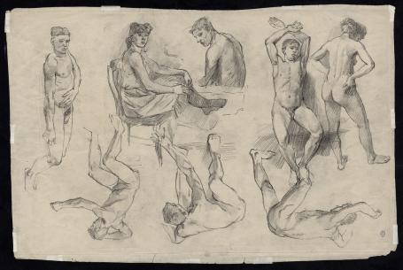 Studieschetsen, naakte mannen en vrouwen +/- 1895