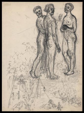 3 staande naakte vrolijke dames (+/- 1912)