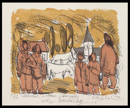 De wandeling, steendruk 1977 3/10